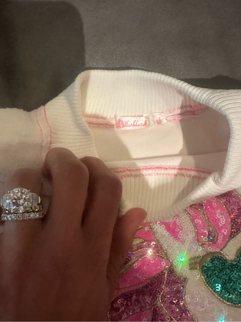 Billieblush White Sweatshirt with Pink Unicorn Mane and Teal Heart Eyes - Picture 4 of 4